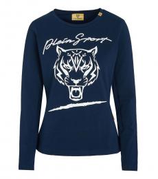 Philipp Plein Navy Blue Crewneck Long Sleeve T-Shirt