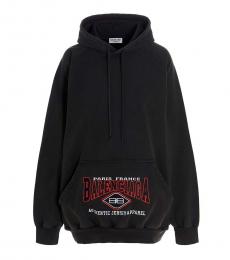Balenciaga Black Front and Sleeve Logo Print Hoodie