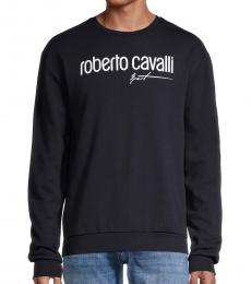 Roberto Cavalli Navy Blue Logo Stretch Sweatshirt