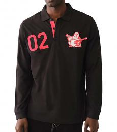 True Religion Black Buddha Applique Rugby Polo
