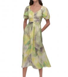 DKNY Multi Color V-Neck Ruched Midi Dress