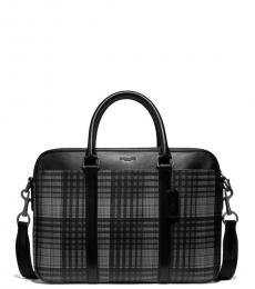 Coach Grey Plaid Perry Slim Large Briefcase Bag