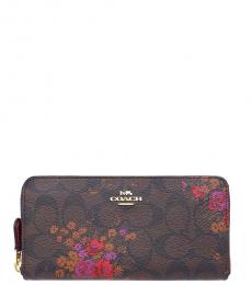 Coach Brown Accordion Zip Floral Bundle Wallet