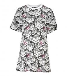 Cavalli Class BlackWhite Crewneck Printed Dress