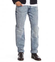 True Religion Light Blue Straight Acid Wash Jeans