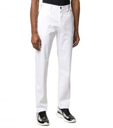 White  Stretch Cotton Pants With Jetted Pockets