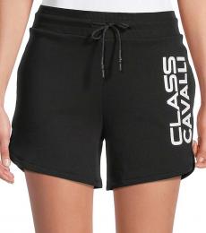 Cavalli Class Black Logo Drawstring Shorts