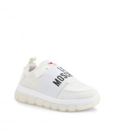 Love Moschino White Elastic Logo Strap Sneakers