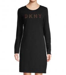 DKNY Black Sequin Logo Long Sleeve Dress