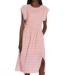 Pink Shoulder Pleat Midi Dress