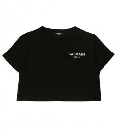 Balmain Little Girls Black Logo Print T-Shirt