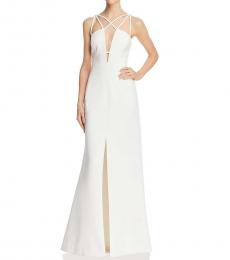 BCBGMaxazria Off White Strappy Slit Evening Dress