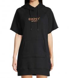 DKNY Black Logo Mini Hoodie Dress