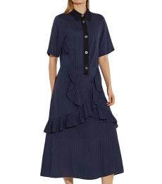 Blue Striped Ruffle Shirt Dress
