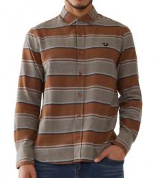 True Religion Dark Brown Stripe Button Down Shirt
