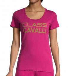 Cavalli Class Light Pink Logo-Adorned T-Shirt
