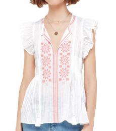 Kate Spade Fresh White Mosaic Embroidered Tassel Top