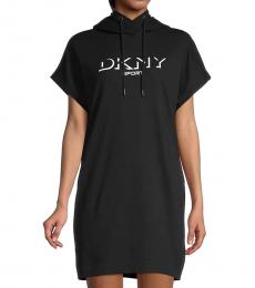 DKNY Black Logo Hooded Mini Dress