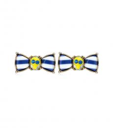 Betsey Johnson Blue Delicate Skull Striped Earrings