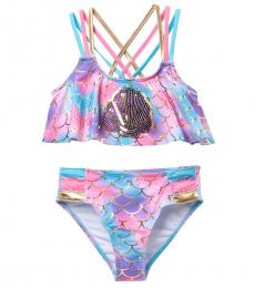 Betsey Johnson Girls Multicolor Sequin Two-Piece Swimsuit