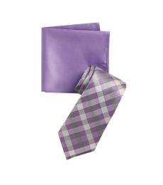 Michael Kors Plum Spectrum Small Plaid Tie & Pocket Square Set