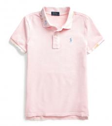 Ralph Lauren Little Girls Powder Pink Stitched Stretch Mesh Polo