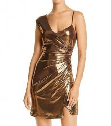 BCBGMaxazria Rose Gold Metallic Ruched Party Dress