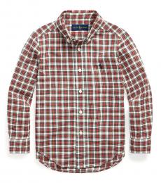 Ralph Lauren Little Boys Red/Cream Multi Tartan Poplin Shirt