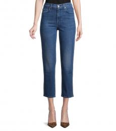 7 For All Mankind Retro Blue High-Waist Cropped Straight Jeans