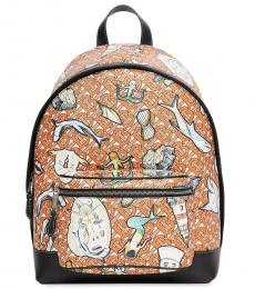 Burberry Orange Marine Print Large Backpack