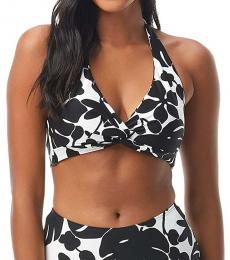 Black Monstera Knotted Halter Top