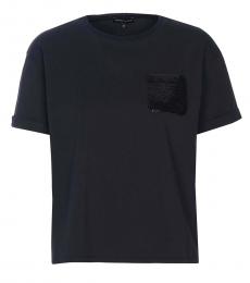 Navy Blue Sequin Pocket T-Shirt