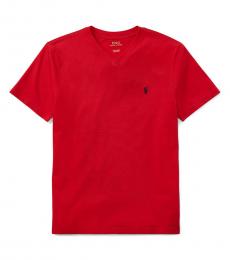 Boys Red V-Neck T-Shirt