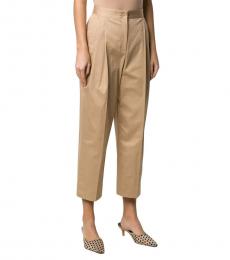 Beige Jetted Pocket Double Pleated Pants