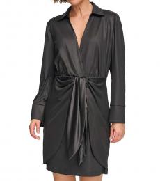 DKNY Black Surplice V-Neck Dress
