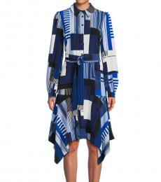 Karl Lagerfeld Blue Geometric Logo Midi Shirt Dress