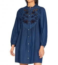 Blue Embroidered Denim Dress