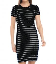 Michael Kors Black White Ruffled Stripe Stretch Dress