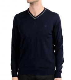 Dark Blue Wool V-Neck Sweater