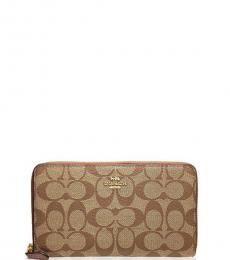 Coach Khaki/Saddle Continental Zip Around Wallet