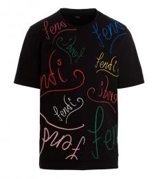 Fendi Black Logo Embroidery T-Shirt