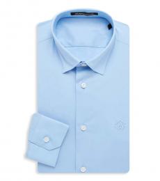 Light Blue Slim-Fit Logo Dress Shirt