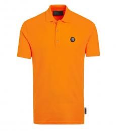 Philipp Plein Orange Logo Patch Polo