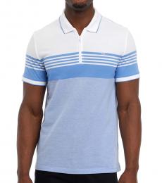 Michael Kors Light Blue Stripe Tipped Zip Polo Shirt