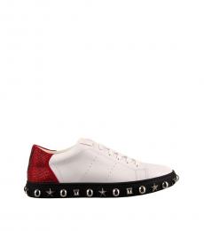 Philipp Plein White Red Studded Crystals Sneakers