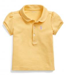 Ralph Lauren Baby Girls Empire Yellow Puff-Sleeve Interlock Polo