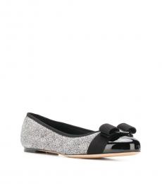 Salvatore Ferragamo Black Silver Varina Ballet Flats