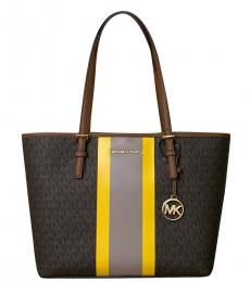 Michael Kors Brown Jet Set Stripe Medium Tote