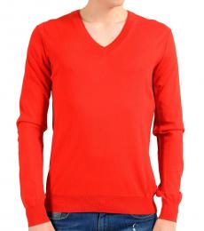Red Silk V-Neck Sweater