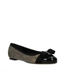 Salvatore Ferragamo Black Gold Varina Ballet Flats